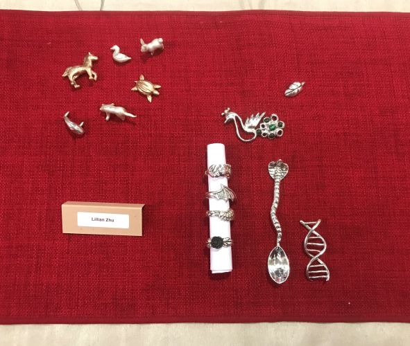 Lillian loves to create art, some of which is represented by these jewelry pieces.